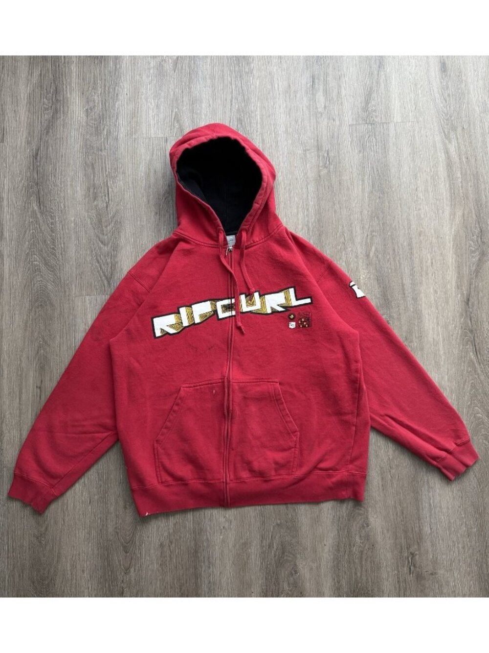 Rare Vintage Y2K Rip Curl Skate Surf Punk Full Zip Red Hoodie Beach Streetwear